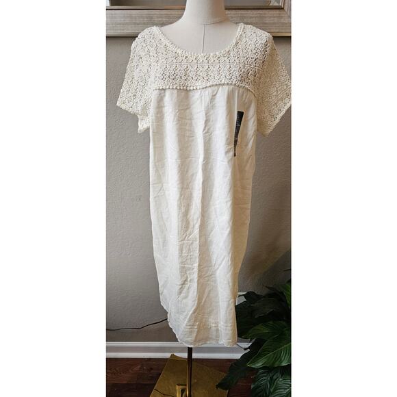 GAP Dresses & Skirts - NEW Gap Short Sleeve Cotton Floral Lace Embroidered Midi Dress Women Sz L Cream